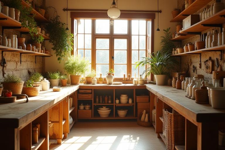Interior del taller artesanal en Madrid, bañado por la luz natural.