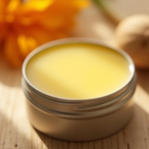 Bálsamo labial de caléndula y karité en una lata de aluminio.